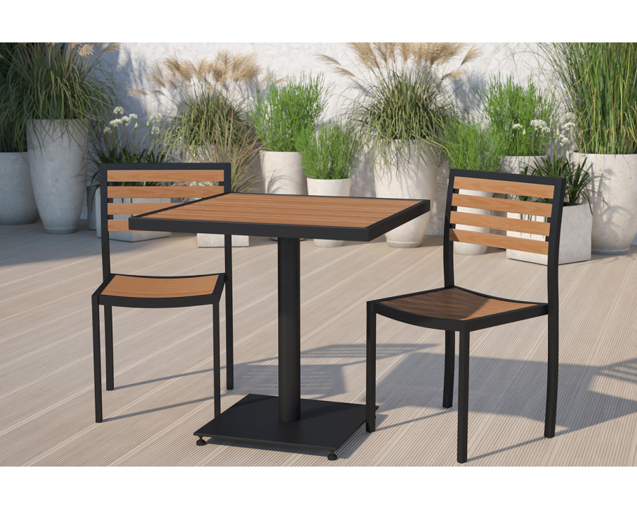 BLNK Lark Outdoor Patio Bistro Dining Table Set with Faux Teak Poly Slats