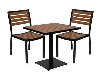 BLNK Lark Outdoor Patio Bistro Dining Table Set with Faux Teak Poly Slats - with 2 Chairs