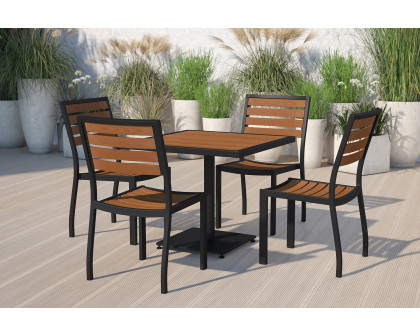 BLNK Lark Outdoor Patio Bistro Dining Table Set with Faux Teak Poly Slats