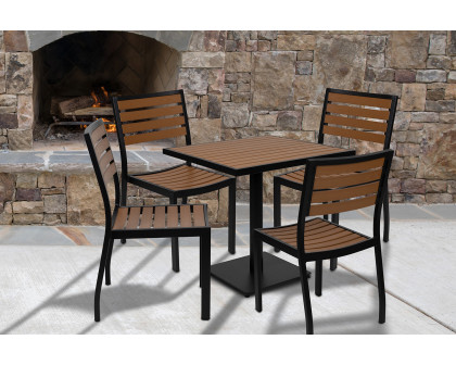 BLNK Lark Outdoor Patio Bistro Dining Table Set with Faux Teak Poly Slats - with 4 Chairs