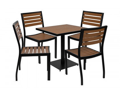 BLNK Lark Outdoor Patio Bistro Dining Table Set with Faux Teak Poly Slats - with 4 Chairs