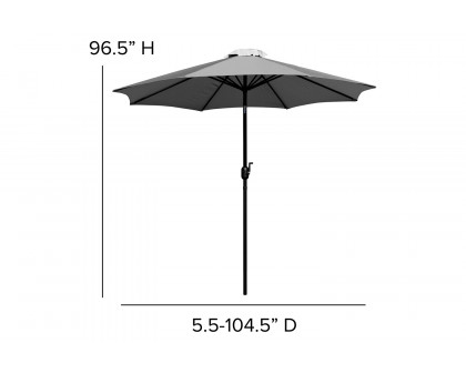 BLNK Lark Outdoor Patio Dining Table Set with 4 Synthetic Teak Stackable Chairs, 30" x 48" Table, Umbrella and Base - Gray