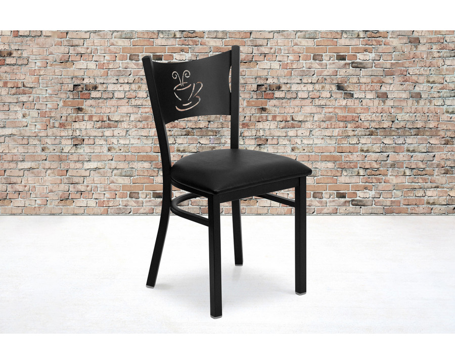 BLNK HERCULES Series Black Metal Coffee Back Restaurant Chair with Vinyl Seat