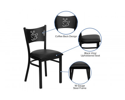 BLNK HERCULES Series Black Metal Coffee Back Restaurant Chair with Vinyl Seat - Black