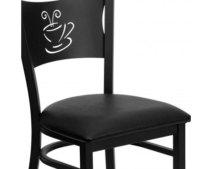 BLNK HERCULES Series Black Metal Coffee Back Restaurant Chair with Vinyl Seat - Black