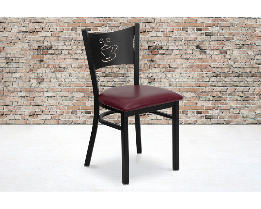 BLNK HERCULES Series Black Metal Coffee Back Restaurant Chair with Vinyl Seat - Burgundy