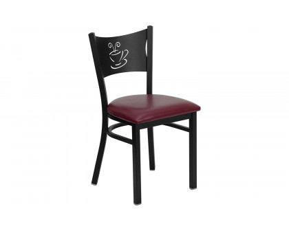 BLNK HERCULES Series Black Metal Coffee Back Restaurant Chair with Vinyl Seat - Burgundy