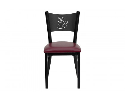 BLNK HERCULES Series Black Metal Coffee Back Restaurant Chair with Vinyl Seat - Burgundy