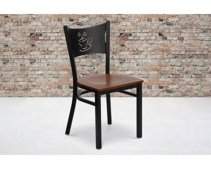 BLNK HERCULES Series Black Metal Coffee Back Restaurant Chair with Wood Seat