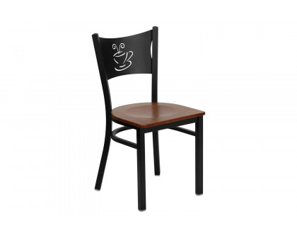 BLNK HERCULES Series Black Metal Coffee Back Restaurant Chair with Wood Seat - Cherry