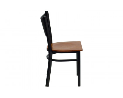 BLNK HERCULES Series Black Metal Coffee Back Restaurant Chair with Wood Seat - Cherry