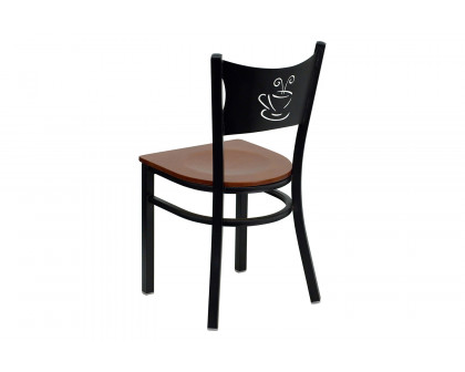 BLNK HERCULES Series Black Metal Coffee Back Restaurant Chair with Wood Seat - Cherry