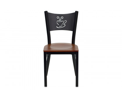 BLNK HERCULES Series Black Metal Coffee Back Restaurant Chair with Wood Seat - Cherry