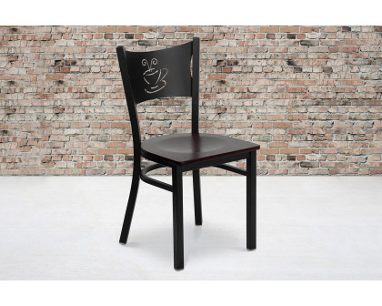 BLNK HERCULES Series Black Metal Coffee Back Restaurant Chair with Wood Seat