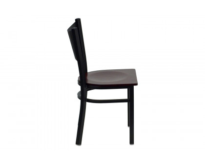 BLNK HERCULES Series Black Metal Coffee Back Restaurant Chair with Wood Seat - Mahogany