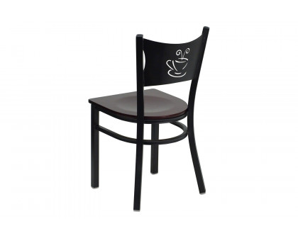 BLNK HERCULES Series Black Metal Coffee Back Restaurant Chair with Wood Seat - Mahogany