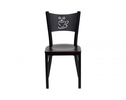 BLNK HERCULES Series Black Metal Coffee Back Restaurant Chair with Wood Seat - Mahogany