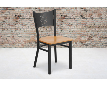 BLNK HERCULES Series Black Metal Coffee Back Restaurant Chair with Wood Seat