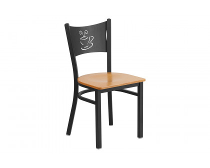 BLNK HERCULES Series Black Metal Coffee Back Restaurant Chair with Wood Seat - Natural