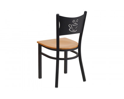 BLNK HERCULES Series Black Metal Coffee Back Restaurant Chair with Wood Seat - Natural