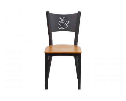 BLNK HERCULES Series Black Metal Coffee Back Restaurant Chair with Wood Seat - Natural