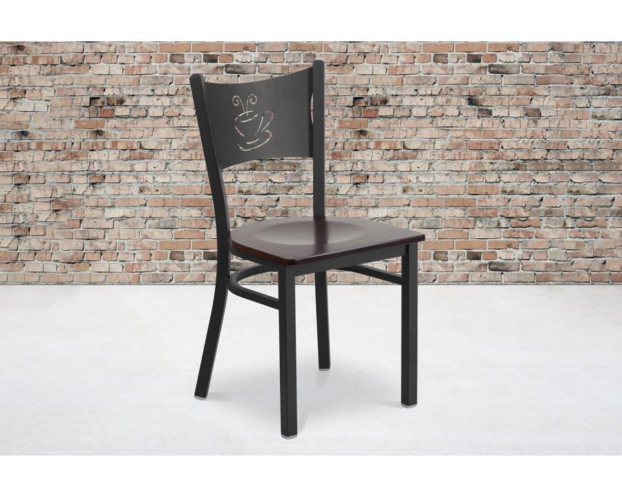 BLNK HERCULES Series Black Metal Coffee Back Restaurant Chair with Wood Seat