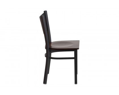 BLNK HERCULES Series Black Metal Coffee Back Restaurant Chair with Wood Seat - Walnut