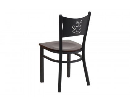 BLNK HERCULES Series Black Metal Coffee Back Restaurant Chair with Wood Seat - Walnut