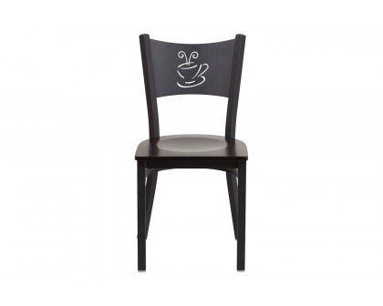 BLNK HERCULES Series Black Metal Coffee Back Restaurant Chair with Wood Seat - Walnut