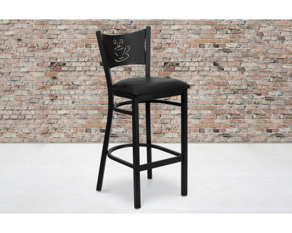 BLNK HERCULES Series Black Metal Coffee Back Restaurant Bar Stool with Vinyl Seat