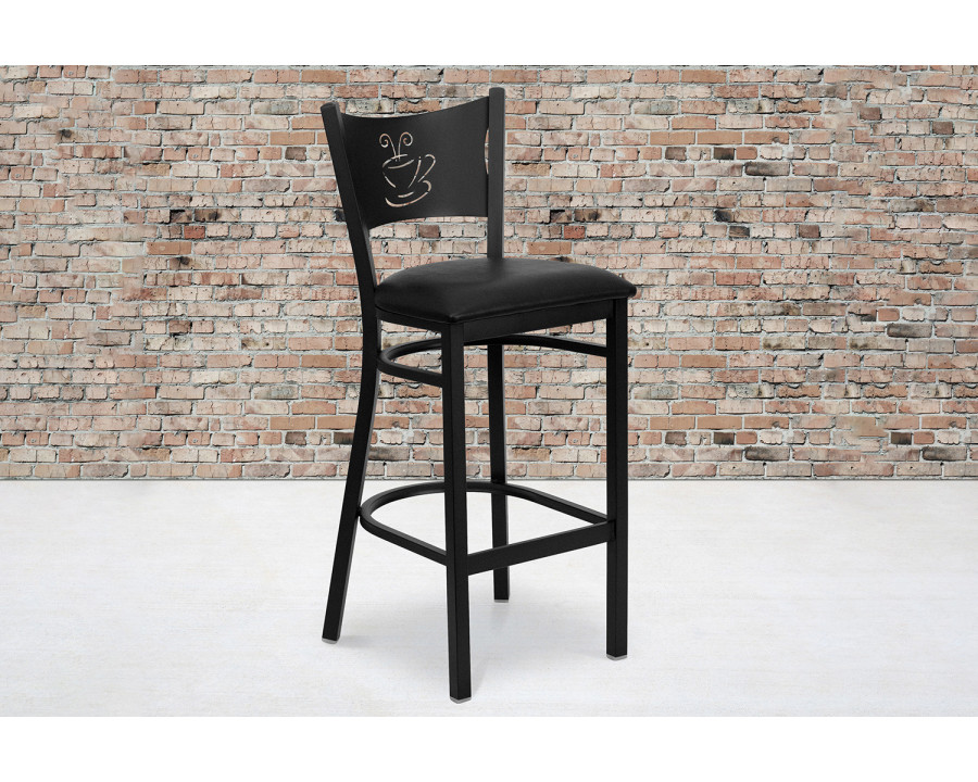 BLNK HERCULES Series Black Metal Coffee Back Restaurant Bar Stool with Vinyl Seat - Black