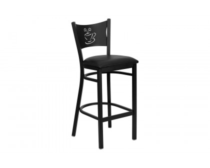 BLNK HERCULES Series Black Metal Coffee Back Restaurant Bar Stool with Vinyl Seat - Black