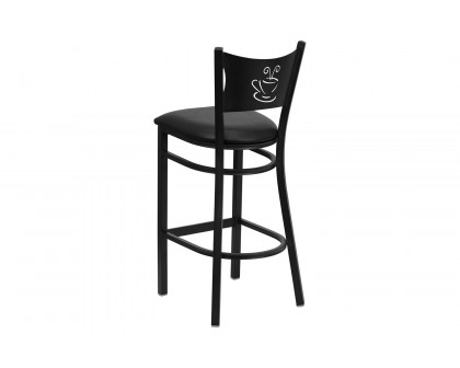 BLNK HERCULES Series Black Metal Coffee Back Restaurant Bar Stool with Vinyl Seat - Black