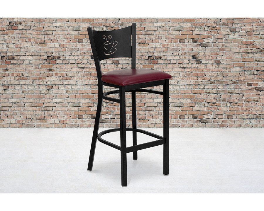 BLNK HERCULES Series Black Metal Coffee Back Restaurant Bar Stool with Vinyl Seat