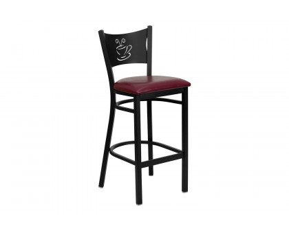 BLNK HERCULES Series Black Metal Coffee Back Restaurant Bar Stool with Vinyl Seat