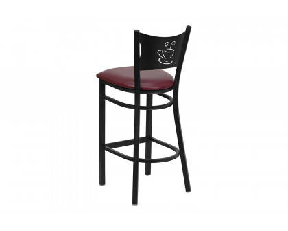 BLNK HERCULES Series Black Metal Coffee Back Restaurant Bar Stool with Vinyl Seat - Burgundy