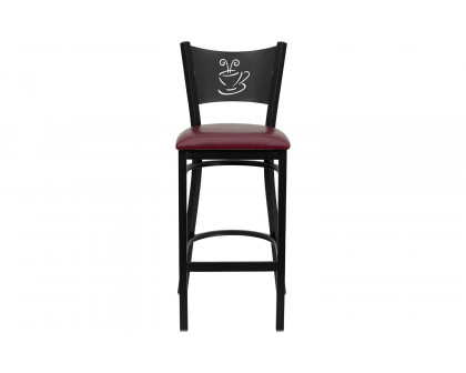 BLNK HERCULES Series Black Metal Coffee Back Restaurant Bar Stool with Vinyl Seat - Burgundy