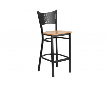 BLNK HERCULES Series Black Metal Coffee Back Restaurant Bar Stool with Wood Seat