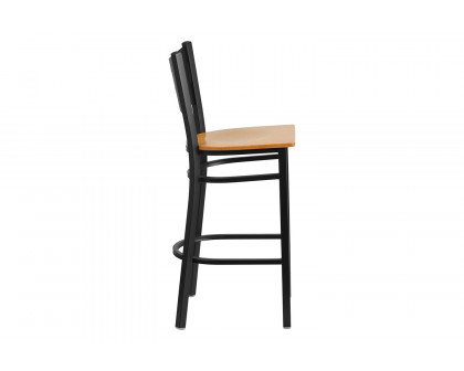 BLNK HERCULES Series Black Metal Coffee Back Restaurant Bar Stool with Wood Seat - Natural