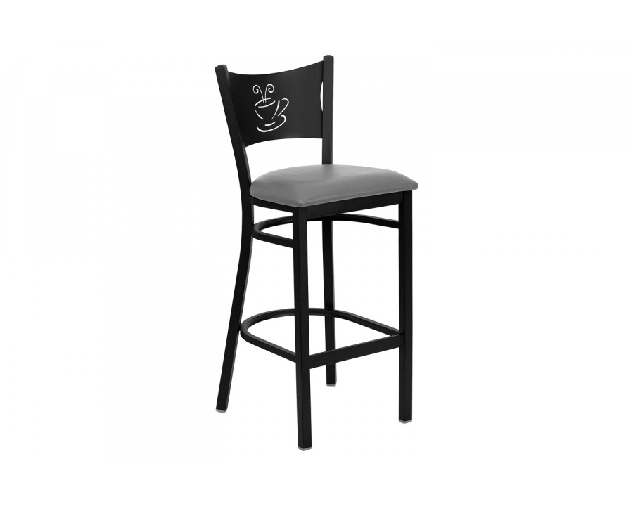 BLNK HERCULES Series Black Metal Coffee Back Restaurant Bar Stool with Custom Upholstered Seat