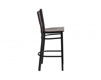 BLNK HERCULES Series Black Metal Coffee Back Restaurant Bar Stool with Wood Seat - Walnut