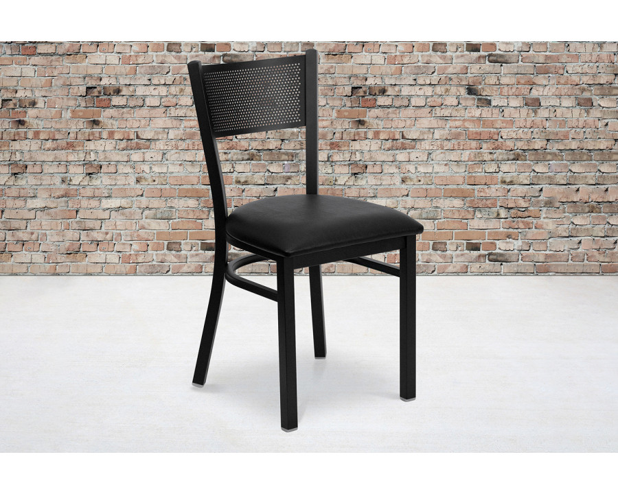 BLNK HERCULES Series Black Metal Grid Back Restaurant Chair with Vinyl Seat