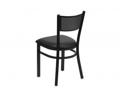 BLNK HERCULES Series Black Metal Grid Back Restaurant Chair with Vinyl Seat - Black