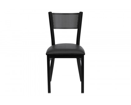 BLNK HERCULES Series Black Metal Grid Back Restaurant Chair with Vinyl Seat - Black