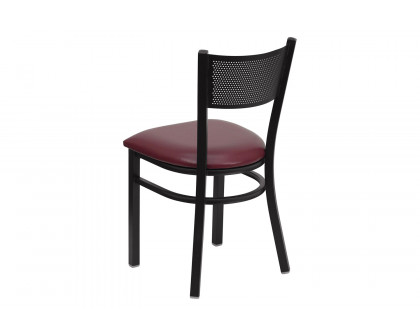 BLNK HERCULES Series Black Metal Grid Back Restaurant Chair with Vinyl Seat - Burgundy