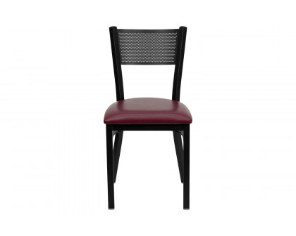 BLNK HERCULES Series Black Metal Grid Back Restaurant Chair with Vinyl Seat - Burgundy