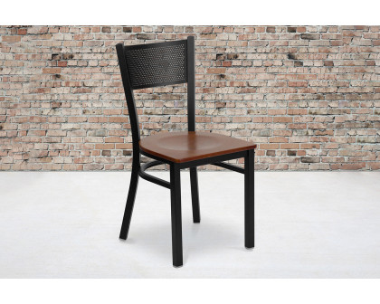 BLNK HERCULES Series Black Metal Grid Back Restaurant Chair with Wood Seat