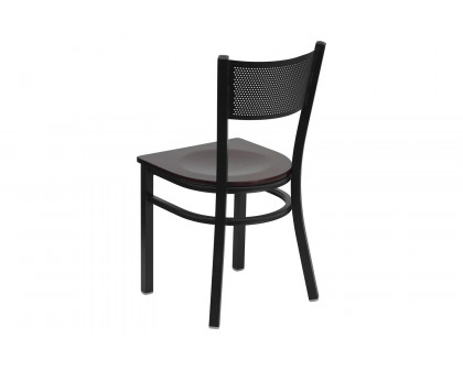 BLNK HERCULES Series Black Metal Grid Back Restaurant Chair with Wood Seat - Mahogany