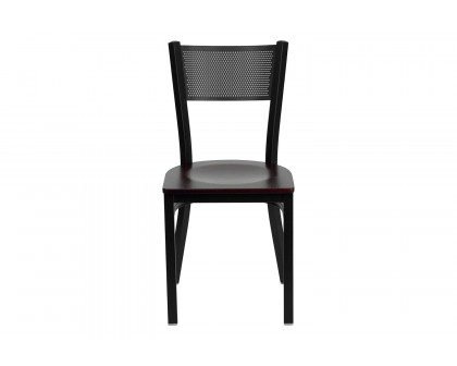 BLNK HERCULES Series Black Metal Grid Back Restaurant Chair with Wood Seat - Mahogany