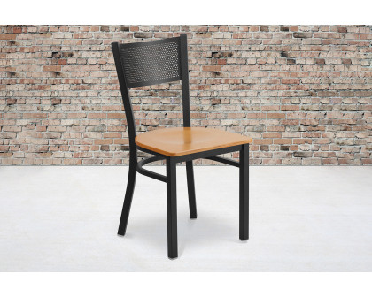 BLNK HERCULES Series Black Metal Grid Back Restaurant Chair with Wood Seat